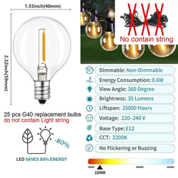 LED žárovky Thokono G40, 25 ks, pro řetězové světlo, E12 patice, 230V/0,6 W