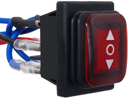 Vodotěsný kolébkový spínač Taiss, 3 polohy ON-OFF-ON, DC motor, 10A, LED DC 12V