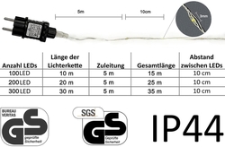 LED světelný řetěz Gresonic, 27 metrů, 270 led - teplá bílá, 8 programů